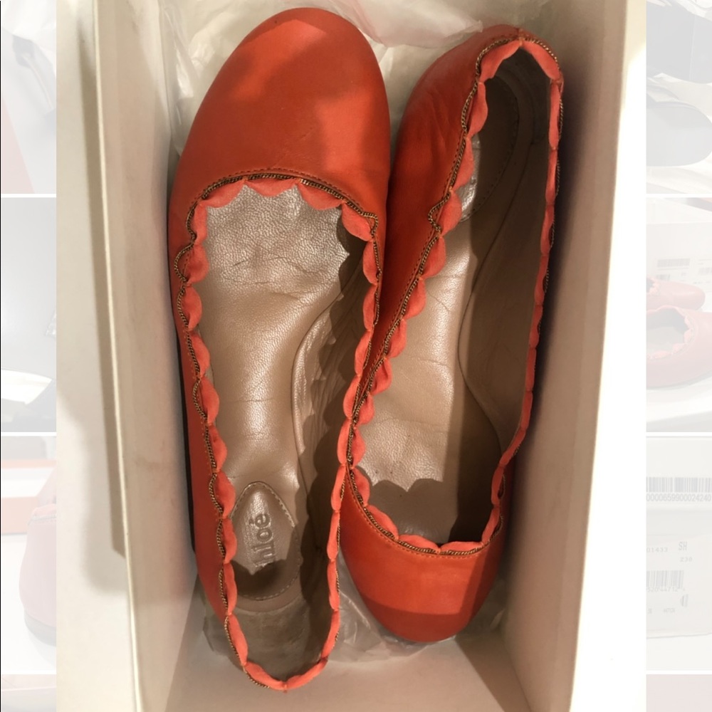 Chloe scalloped ballet flats in coral, Size 36
